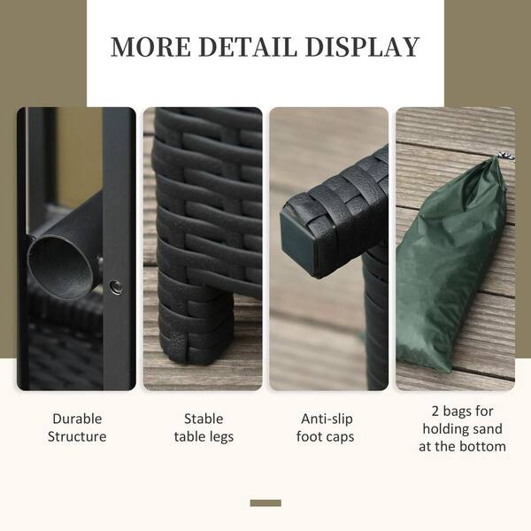 moda furnishings Black Square Wicker Outdoor Side Table with