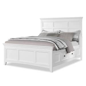 Ranchero White Wood Frame Full Platform Bed with 4-Side Drawers