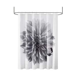 Quinn Grey 72 in. Printed Floral Cotton Shower Curtain