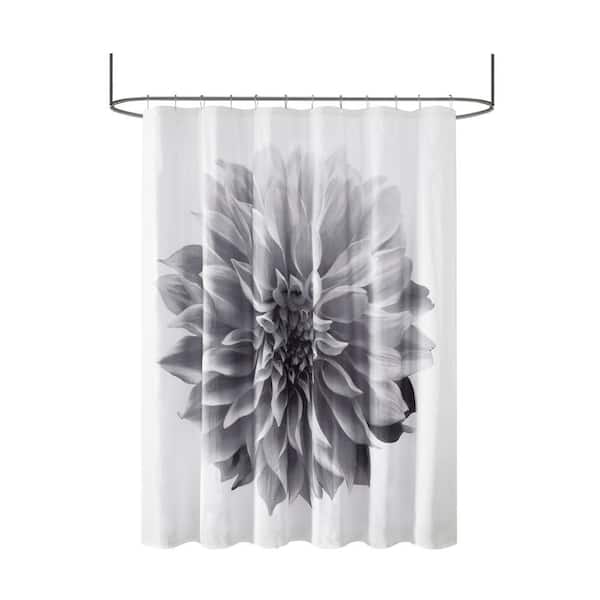 Madison Park Quinn Grey 72 in. Printed Floral Cotton Shower Curtain