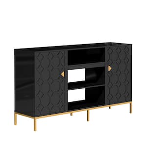 60 in.W Black Storage Entertainment Center with Adjustable Shelf Fits TV Up to 70 in.