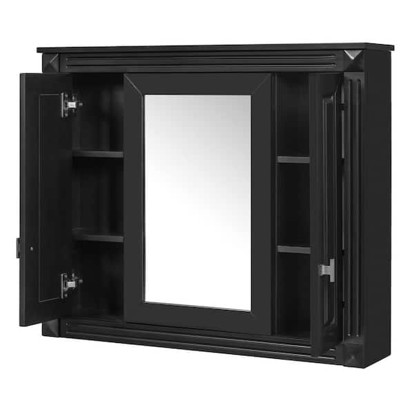 Black 35 in. W x 28.74 in. H Rectangular Wood Medicine Cabinet with Mirror, Wall Cabinet with Adjustable Shelves