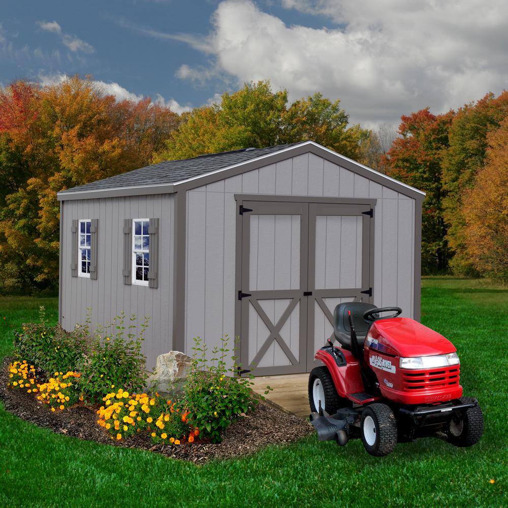 Elm 10' x 12' Gray Wood Storage Shed Kit with Windows
