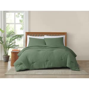 Crinkle Garment Wash Microfiber Green Full/Queen 3-Piece Comforter Set