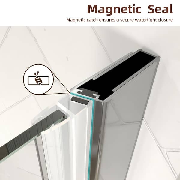 Modern 28 to 29-3/8 in. W x 72 in. H Pivot Frameless Shower Door in Chrome Finish with 1/4 in. (6mm) Clear Glass