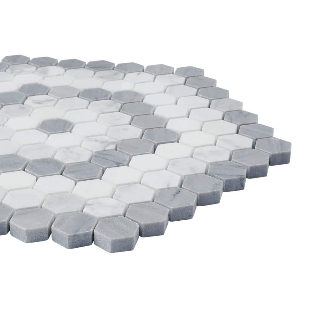 Gray and White Polished Marble Hexagon Mosaic Tile Sheet