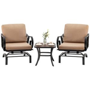 3-Piece Outdoor Metal Patio Conversation Set with Padded Brown Cushion and Coffee Table