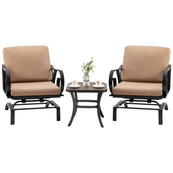 waelph 3-Piece Outdoor Metal Patio Conversation Set with Padded Brown Cushion and Coffee Table