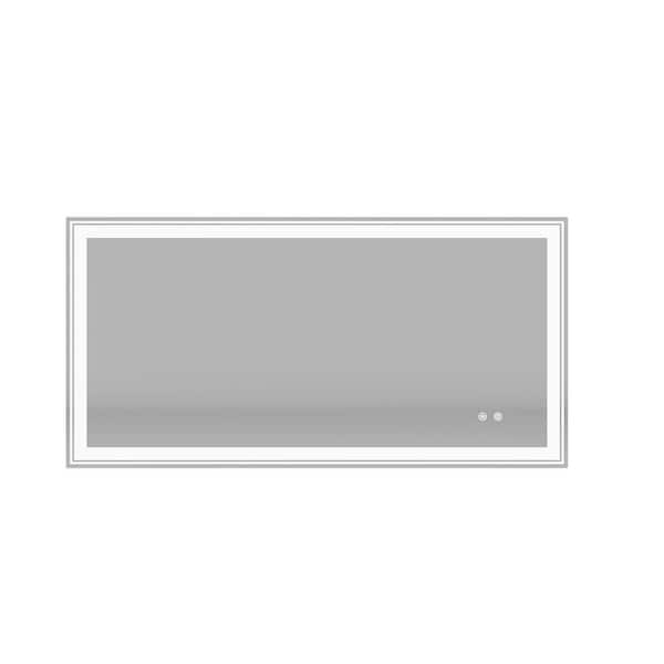 FUNKOL 48 in. W x 24 in. H Rectangular Frameless Anti Fog Adjustable Front Back Light Wall Bathroom Vanity Mirror in White