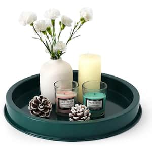 11.4 in. W Green Round Metal Decorative Serving Tray