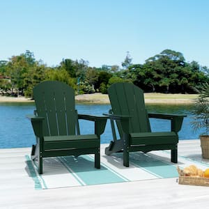 Laguna 2-Pack Fade Resistant Outdoor Patio HDPE Poly Plastic Classic Folding Adirondack Chairs in Dark Green