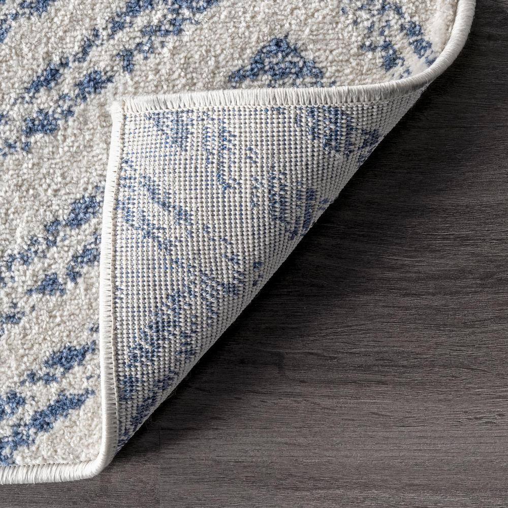 Reversible Geometric Blue Round Easy-Care Synthetic Rug