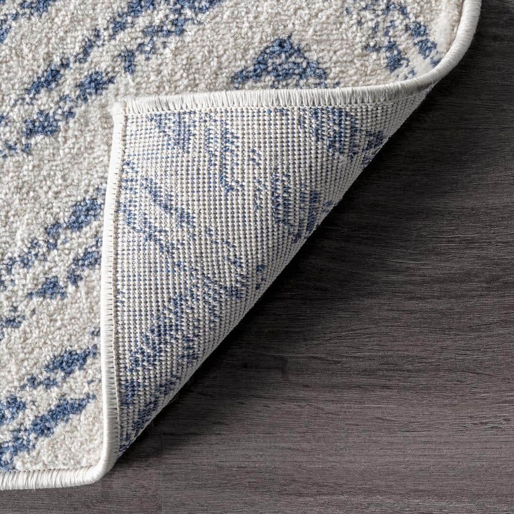 Blue and White Geometric Herringbone 6' Square Area Rug