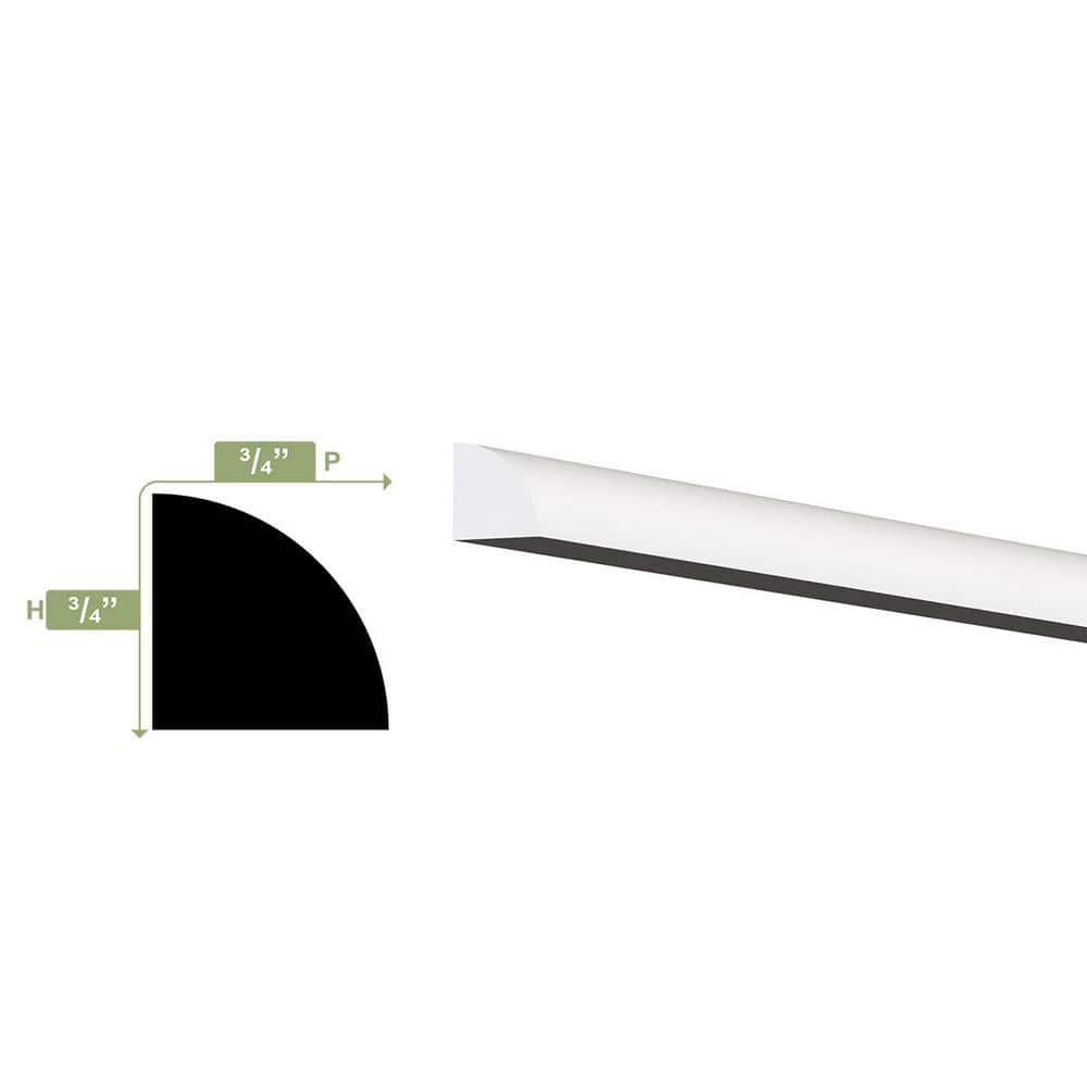 White PVC Quarter Round Moulding, 0.75" x 96"