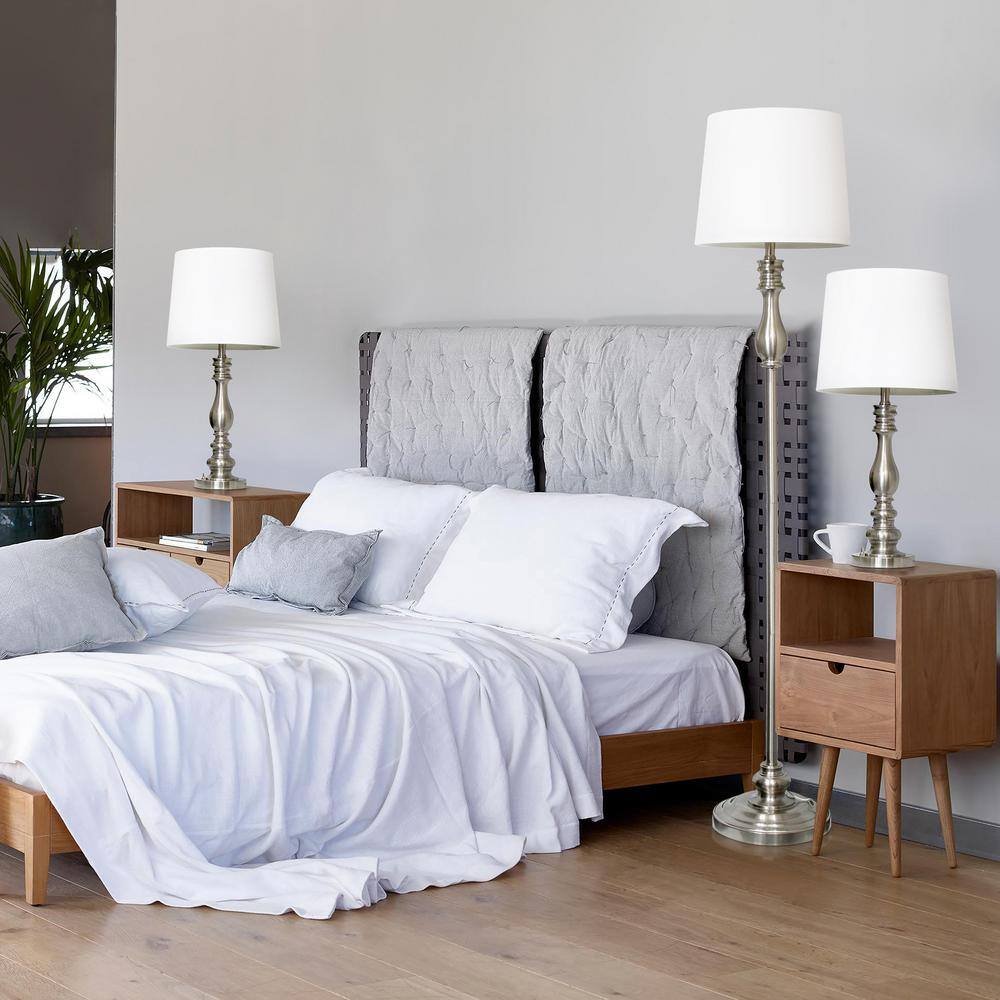Brushed Steel and White 3-Piece Classic Lamp Set
