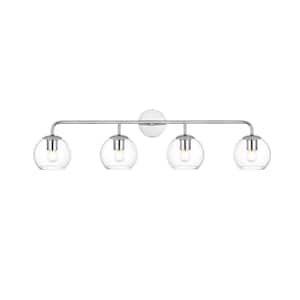 Simply Living 37 in. 4-Light Modern Chrome Vanity Light with Clear Round Shade