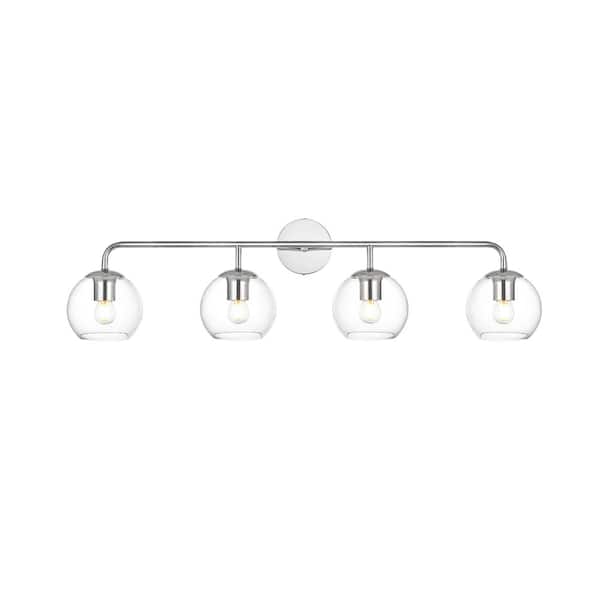 Unbranded Simply Living 37 in. 4-Light Modern Chrome Vanity Light with Clear Round Shade