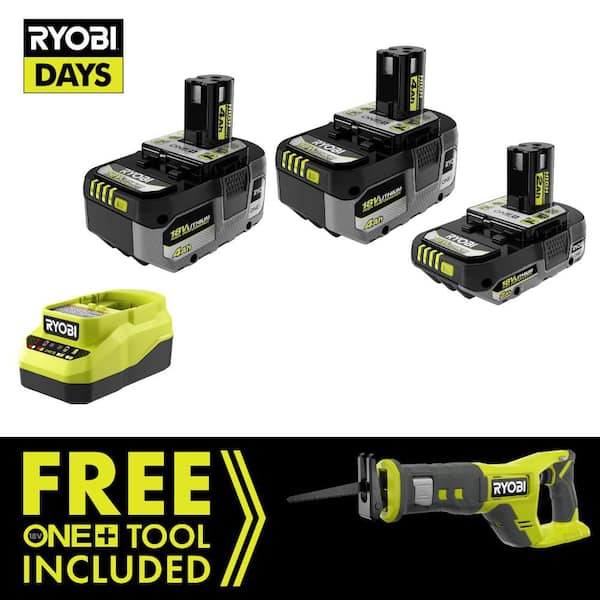 ONE+ 18V HIGH PERFORMANCE Kit w/ (2) 4.0 Ah Batteries, 2.0 Ah Battery, Charger, & FREE ONE+ 18V Reciprocating Saw