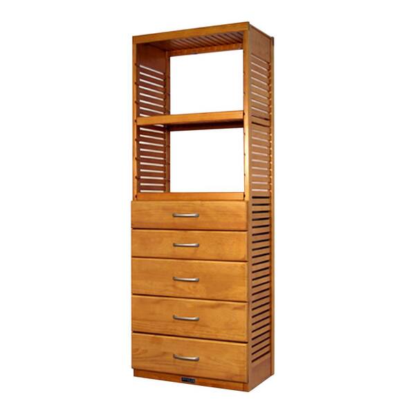 John Louis Home 16 in. D x 26.25 in. W x 72 in. H Deluxe Tower Kit Wood Closet System with 5 Drawers (6 in. and 8 in. Deep) Honey Maple