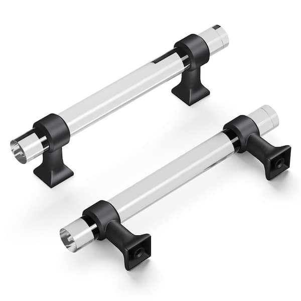 HICKORY HARDWARE Crystal Palace Collection 3-3/4 in. (96 mm) Center to Center Crysacrylic with Matte Black Glam Zinc Bar Pull (10 Pack )
