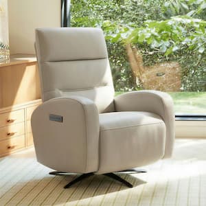 Stellan Cream Modern Faux Leather Triple-Motor 270° Swivel Power Recliner with Adjustable Headrest,USB&Type-C Charging