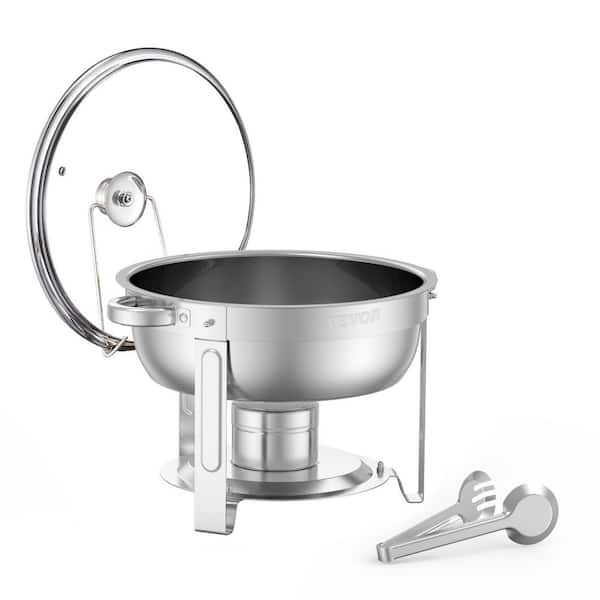 Silver Chafing Dish Buffet Set, 5 qt. 2 Pack, Stainless Steel Chafer with 2 Full Size Pan, Round Catering Warmer Server