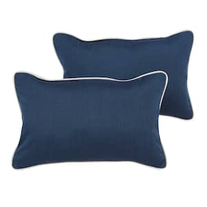 Sunbrella Indigo Blue with Ivory Rectangular Outdoor Corded Lumbar Pillows (2-Pack)