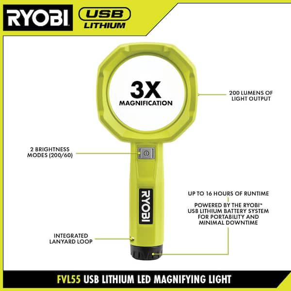 RYOBI 600 Lumens LED USB Lithium Compact Flashlight Kit 3-Mode