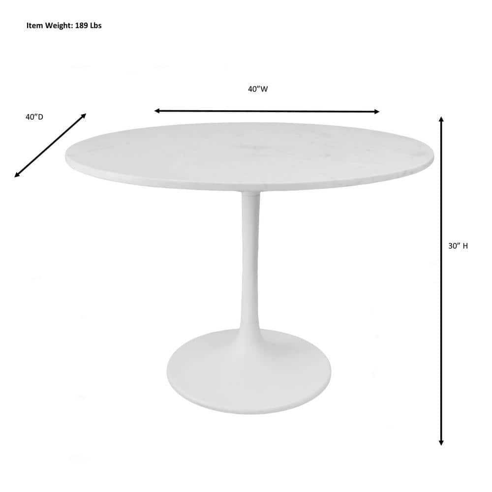 Enzo 40 Inch Round Marble Top Dining Table with Black Iron Base
