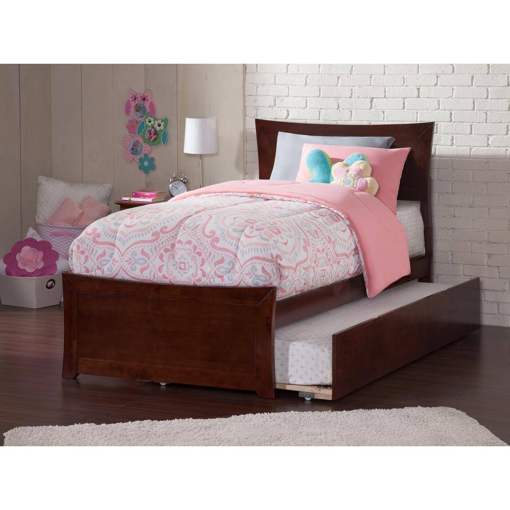 Metro Walnut Twin Platform Bed with Trundle and Slats