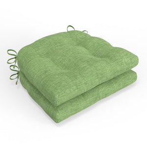 Solid Splash Green Square Tufted Outdoor Reversible Chairpad Seat Cushion with Ties (2-Pack)