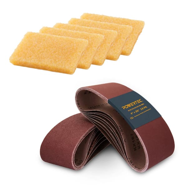 4 in. x 36 in. Aluminum Oxide Sanding Belts Assortment (18PK) and 5 Abrasive Belt Cleaners for Belt and Disc Sander