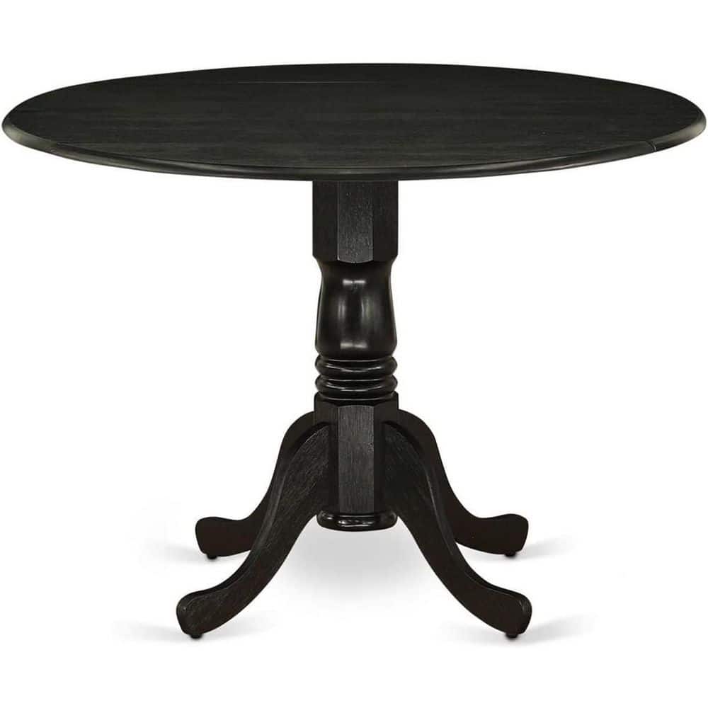 3-Piece Black Finish Solid Wood Top-Dining Room Set with Dropleaf-Seats 4