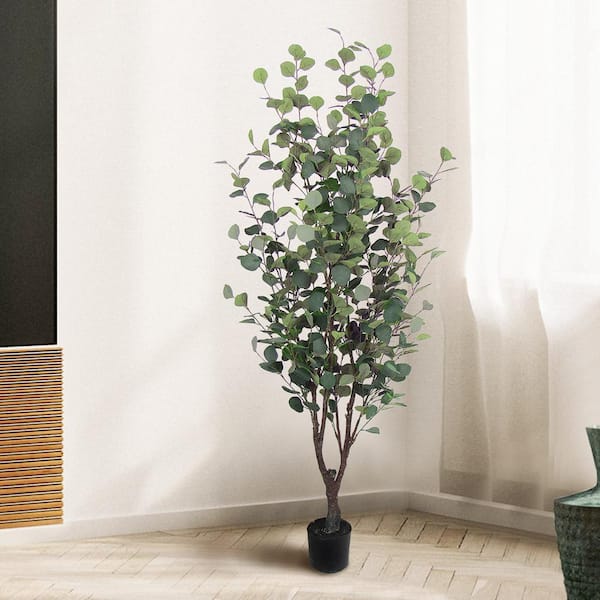 LIVING LUXURY 5.5 ft. Frosted Green Artificial Eucalyptus Tree in Pot