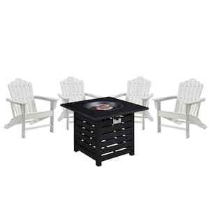 3-Piece White Recycled Plastic Patio Conversation Set Adirondack Chair with Black Propane Firepit for Yard