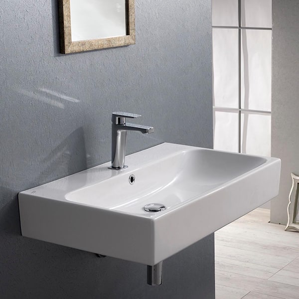 Nameeks Pinto Wall Mounted Bathroom Sink in White Nameeks Pinto Wall Mounted Bathroom Sink in White