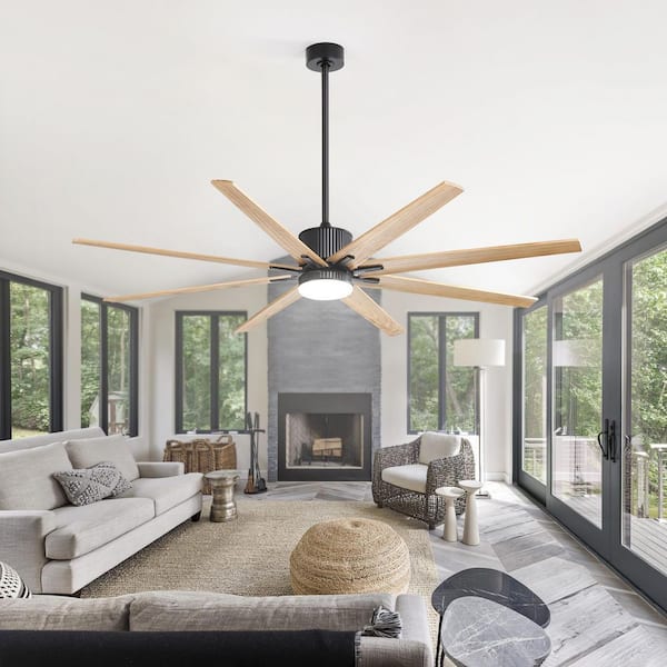 76 in. Indoor/Outdoor Smart Black Ceiling Fan with LED Light Remote 8 Wood Blades Works with Phone