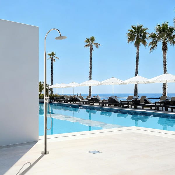 2-Handle 2-Spray Outdoor Freestanding Shower Faucet Kit 1.8 GPM Floor Mount Shower Kit w/ Hand Shower in Brushed Nickel