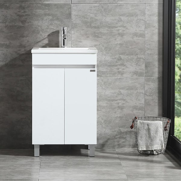 20 in. W x 16 in. D x 31.5 in. H Single Sink Freestanding Bathroom Vanity in White with White Top and Faucet