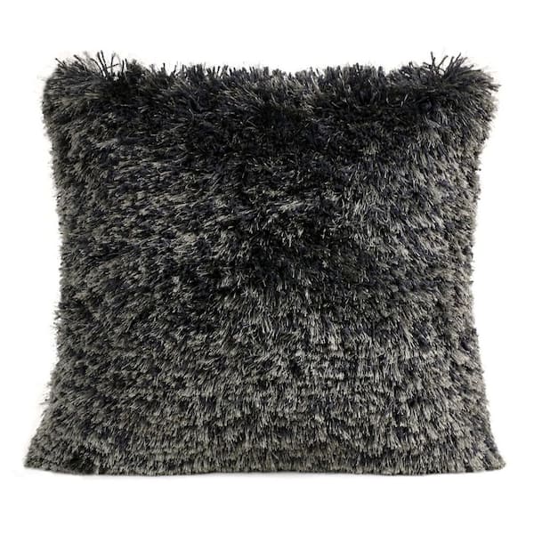 Unbranded Shag Dark Gray Solid Fluffy Poly Fill 20 in. x 20 in. Indoor Throw Pillow