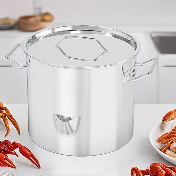 24 qt. Stainless Steel Steamer Pot Stock Pot with Water Fill Spout, Divider and Rack