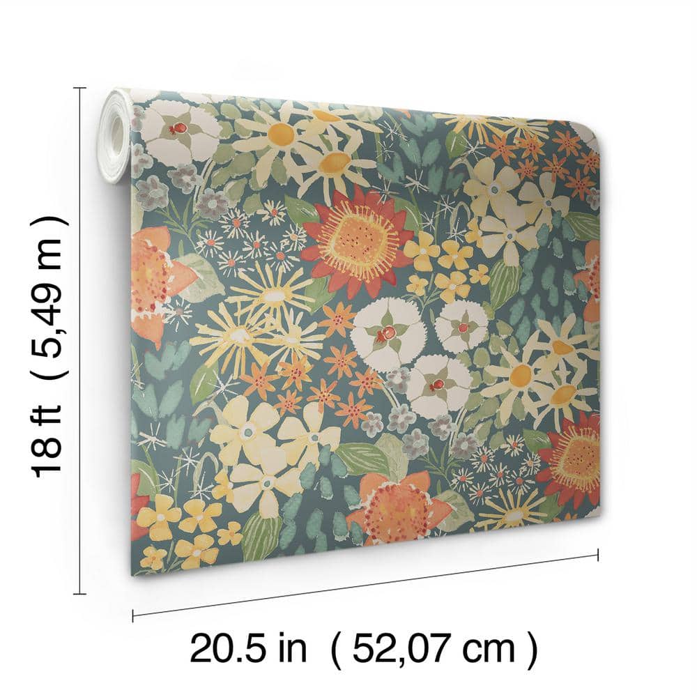 Sadie Teal Floral Peel and Stick Wallpaper Roll