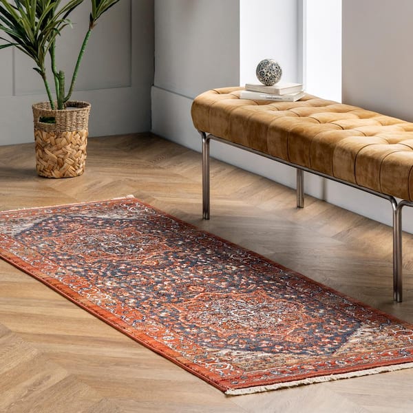 Oliveira Floral Medallion Fringe Red 2 ft. 8 in. x 8 ft. Indoor Runner Rug