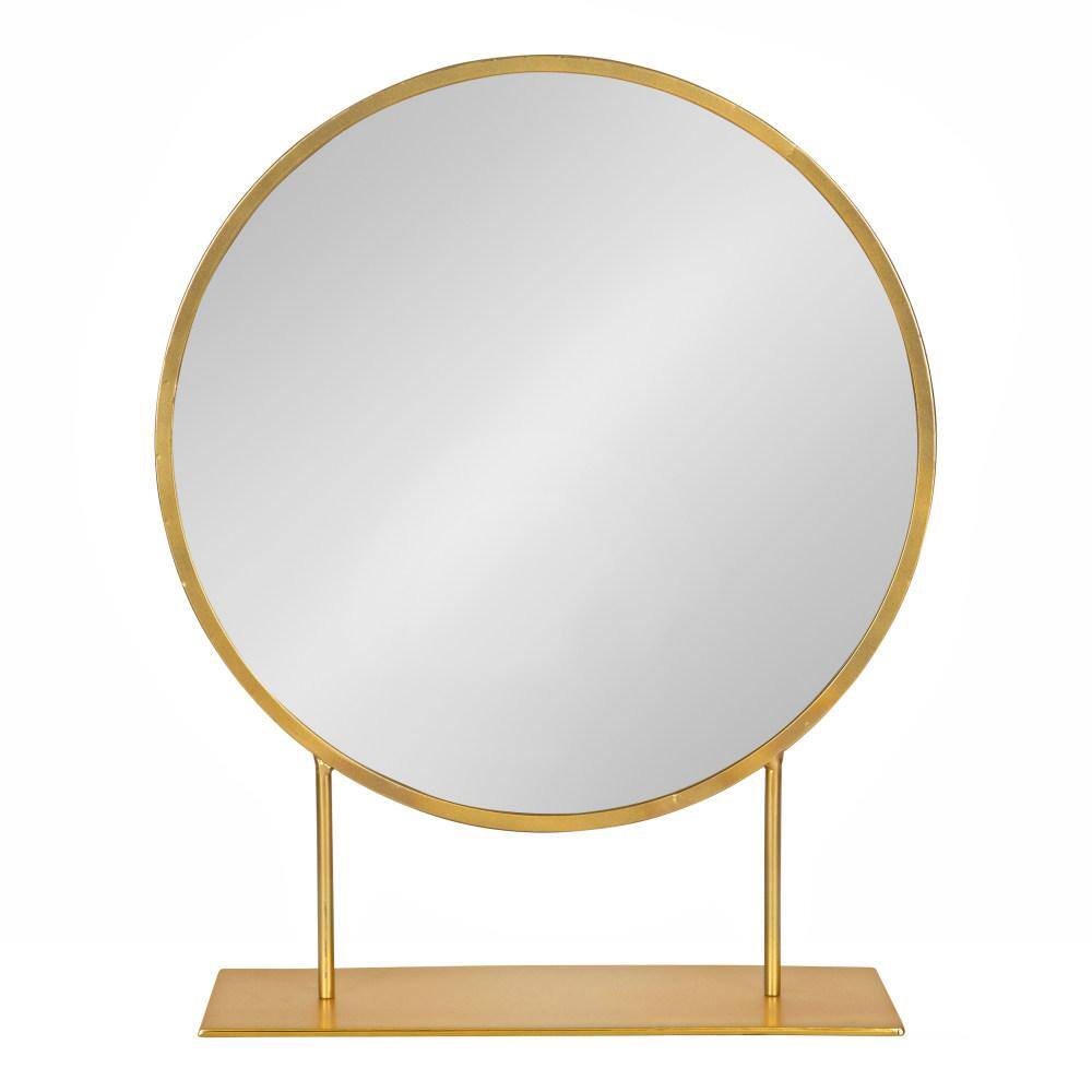Gold Metal Frame Round Table Mirror with Stand, 18"