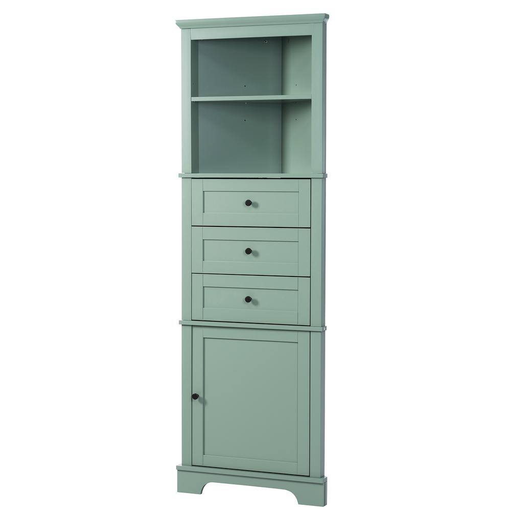 23 in. W x 13 in. D x 68.3 in. H Green MDF Board Linen Cabinet with 3-Drawe