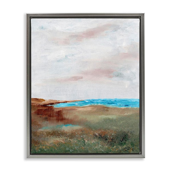 Stupell Industries Seascape Brushed Landscape by Nikita Jariwala Gray Floater Frame Nature Graphic Art Print 21 in. x 17 in.