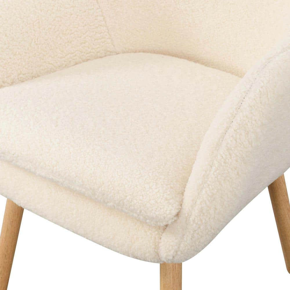 Sherpa Crème Cozy Accent Chair with Solid Red Oak Legs