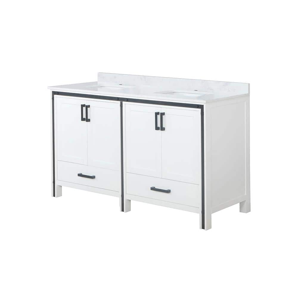 Ziva 60-Inch White Double Sink Freestanding Bathroom Vanity with Quartz Top