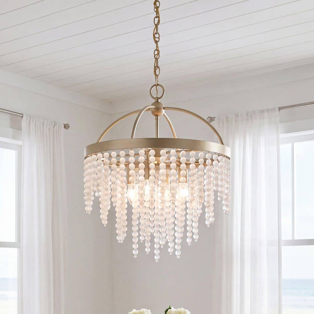 Jeanette 20 in. W x 22.63 in. H 4-Light Noble Brass Glam Chandelier with Frosted Glass Strands price history on PriceWatchPro