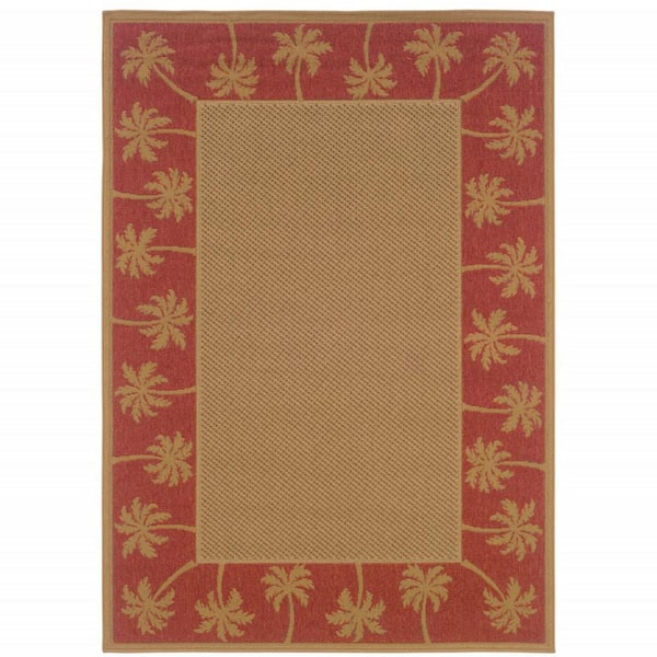 Beige 9 ft. x 13 ft. Loomed Border Polypropylene Rectangle Indoor/Outdoor Area Rug